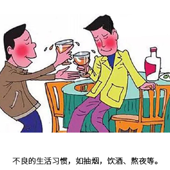 不良的生活習慣，如抽煙，飲酒，熬夜等。
