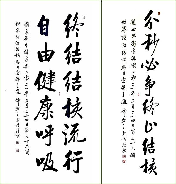 書法家韓寧寧再次為安國(guó)醫(yī)院題寫“世界防治結(jié)核病日”宣傳主題
